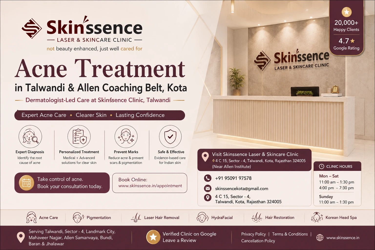 Acne Treatment in Talwandi & Allen Coaching Belt Kota at Skinssence Laser and Skincare Clinic, Talwandi, Kota
