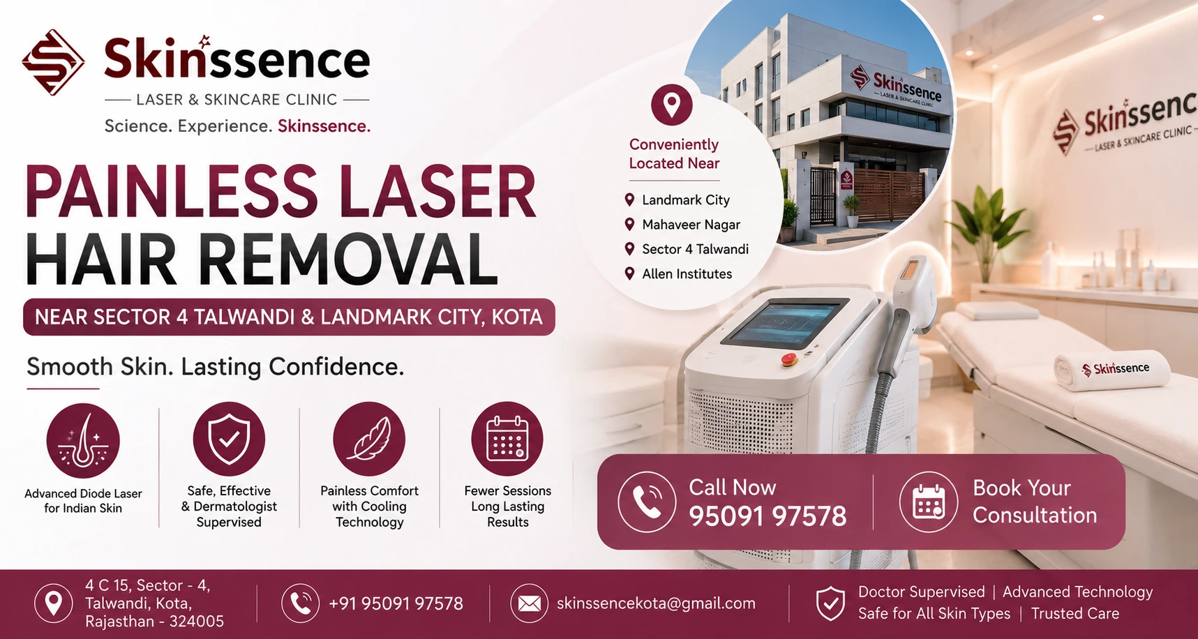 Painless Laser Hair Removal Near Sector 4 Talwandi at Skinssence Laser and Skincare Clinic, Talwandi, Kota