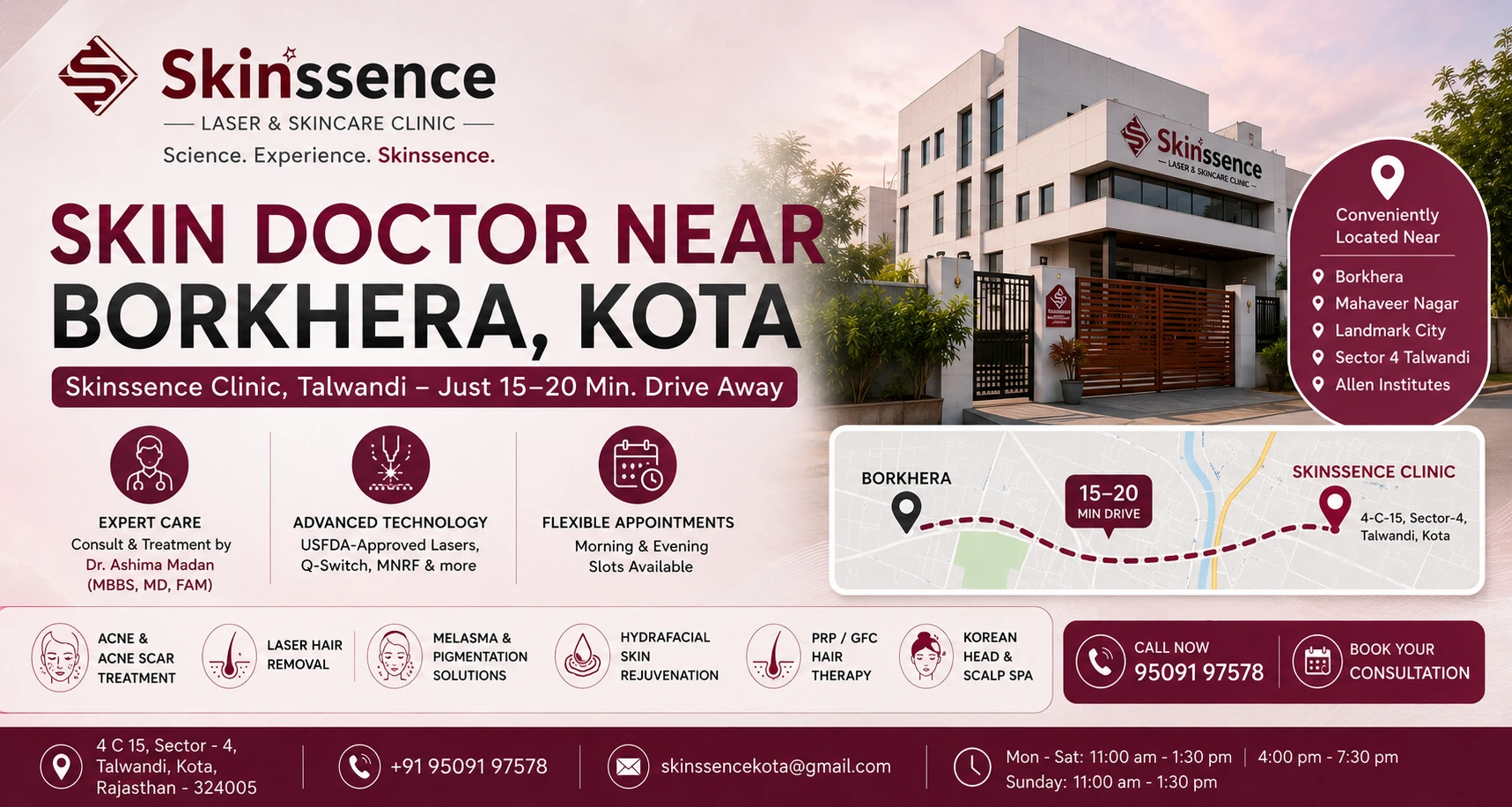 Skin Doctor Near Borkhera Kota – Skinssence Clinic, Talwandi at Skinssence Laser and Skincare Clinic, Talwandi, Kota