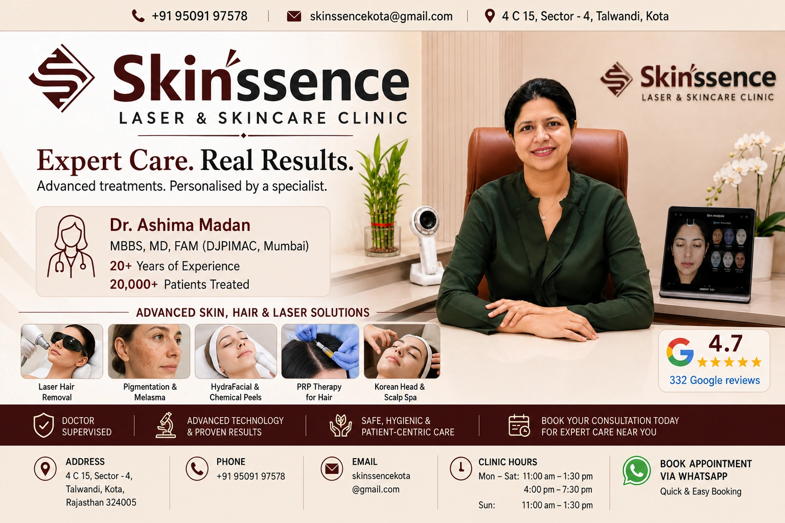 About Skinssence Laser and Skincare Clinic Advanced Dermatology in Kota at Skinssence Laser and Skincare Clinic, Talwandi, Kota
