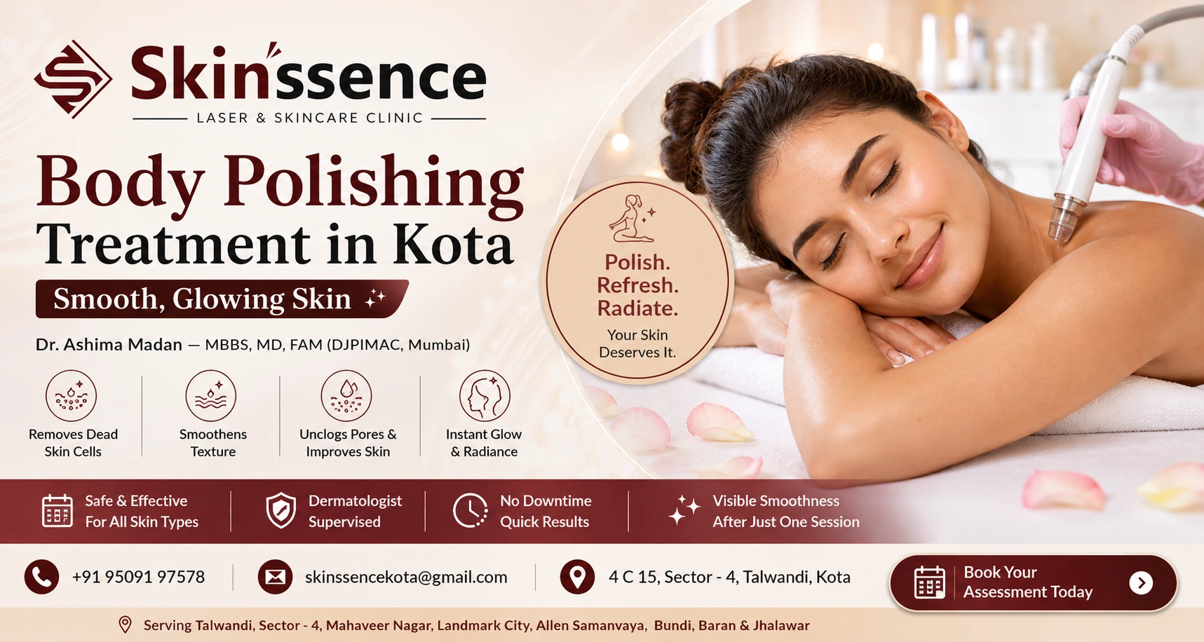 Body Polishing Treatment in Kota – Smooth, Glowing Skin at Skinssence Laser and Skincare Clinic Kota