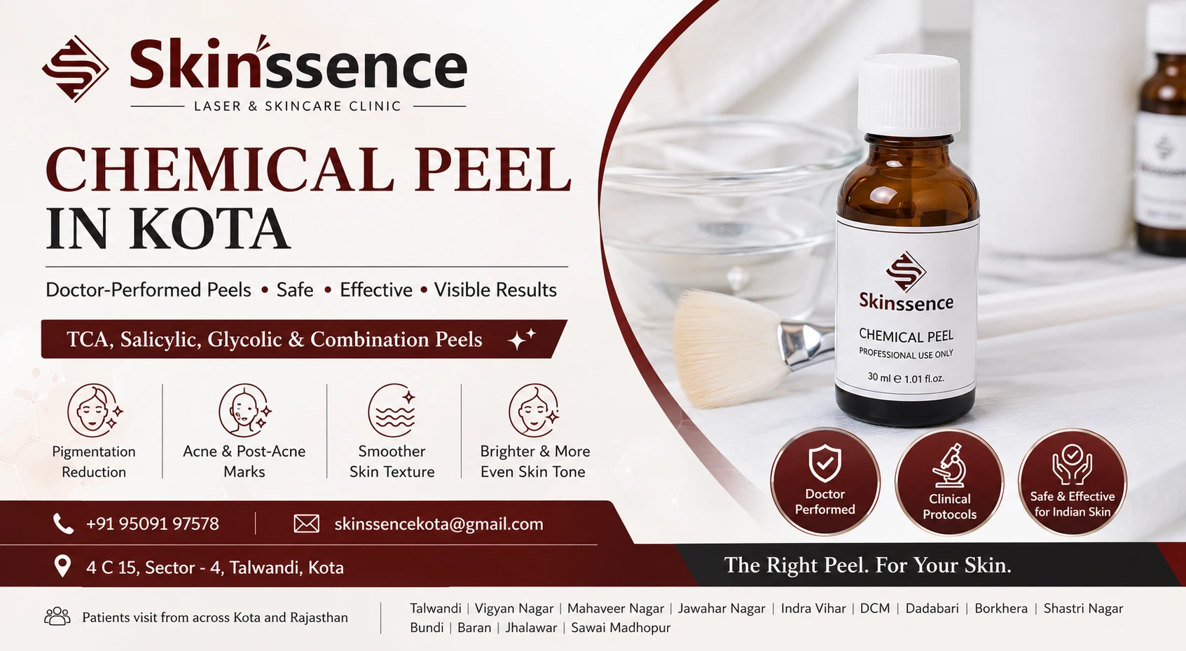 Chemical Peel in Kota – TCA, Combination & Glow Peels by Dr. Ashima Madan at Skinssence Laser and Skincare Clinic Kota