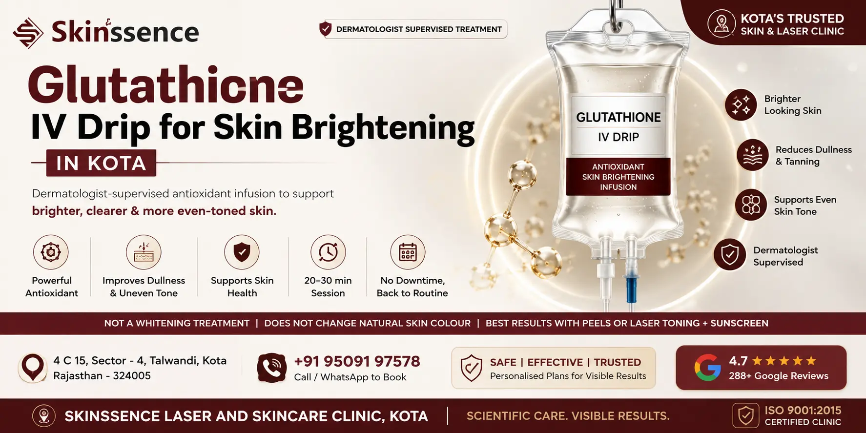 Glutathione IV Drip for Skin Brightening in Kota – Dr. Ashima Madan at Skinssence Laser and Skincare Clinic Kota