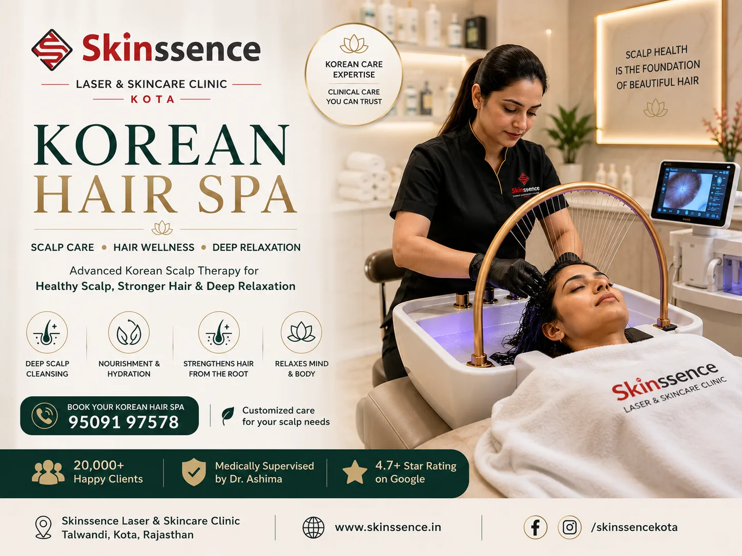 Doctor-Guided Korean Head & Scalp Spa in Kota by Dr. Ashima Madan at Skinssence Laser and Skincare Clinic Kota