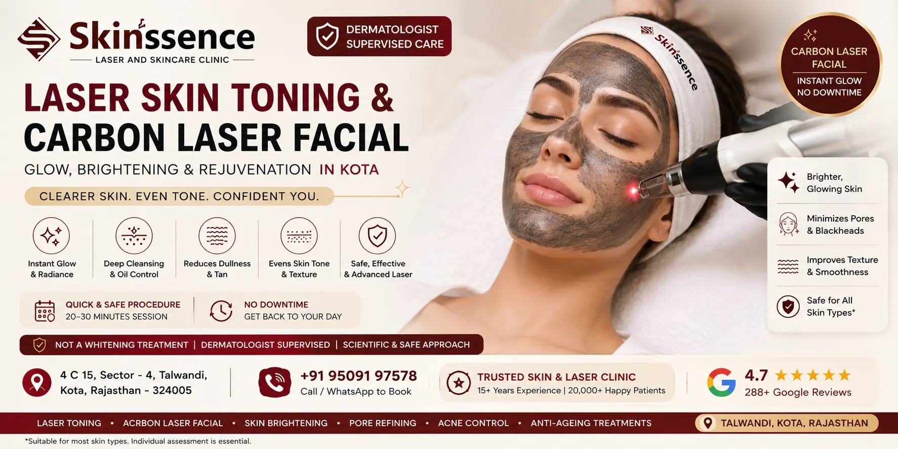 Laser Skin Toning & Carbon Laser Facial in Kota – Glow, Brightening & Rejuvenation at Skinssence Laser and Skincare Clinic Kota