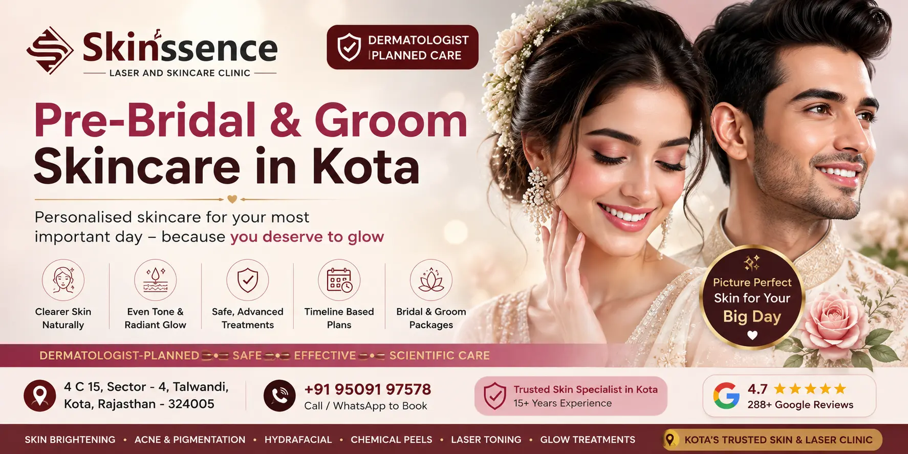 Pre-Bridal & Groom Skincare in Kota – Dermatologist-Planned Wedding Glow at Skinssence Laser and Skincare Clinic Kota
