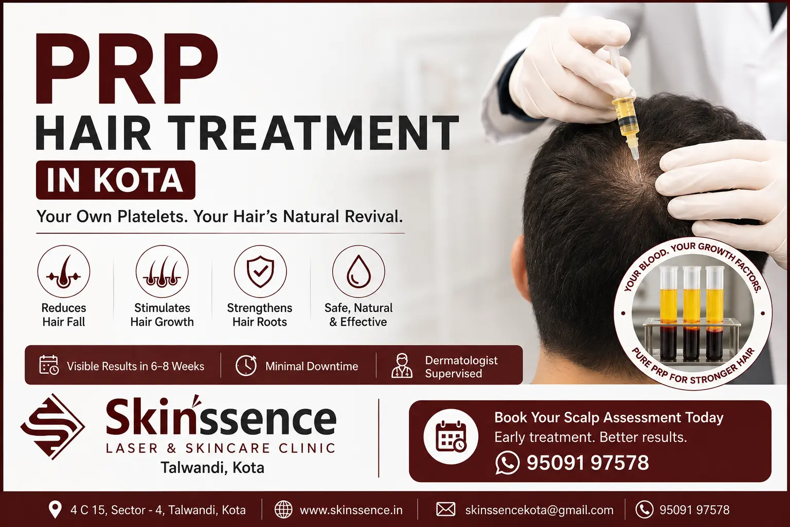 PRP Hair Treatment in Kota — Dermatologist-Supervised Hair Fall Therapy at Skinssence Laser and Skincare Clinic Kota
