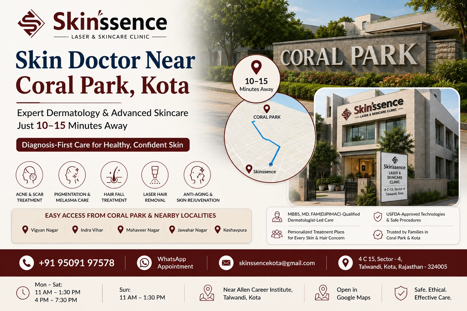 Skin Doctor Near Coral Park Kota – Skinssence Clinic, Talwandi at Skinssence Laser and Skincare Clinic, Talwandi, Kota