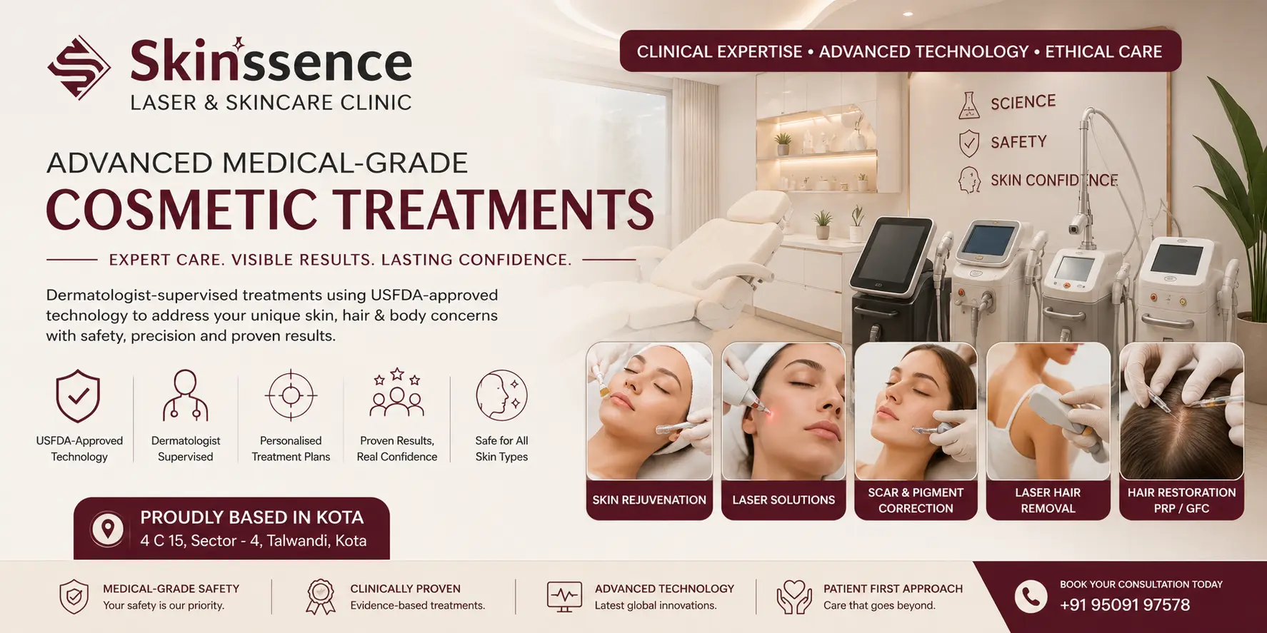 Cosmetic Dermatology in Kota –   Redefining Confidence with Expert Care at Skinssence Laser and Skincare Clinic, Talwandi, Kota