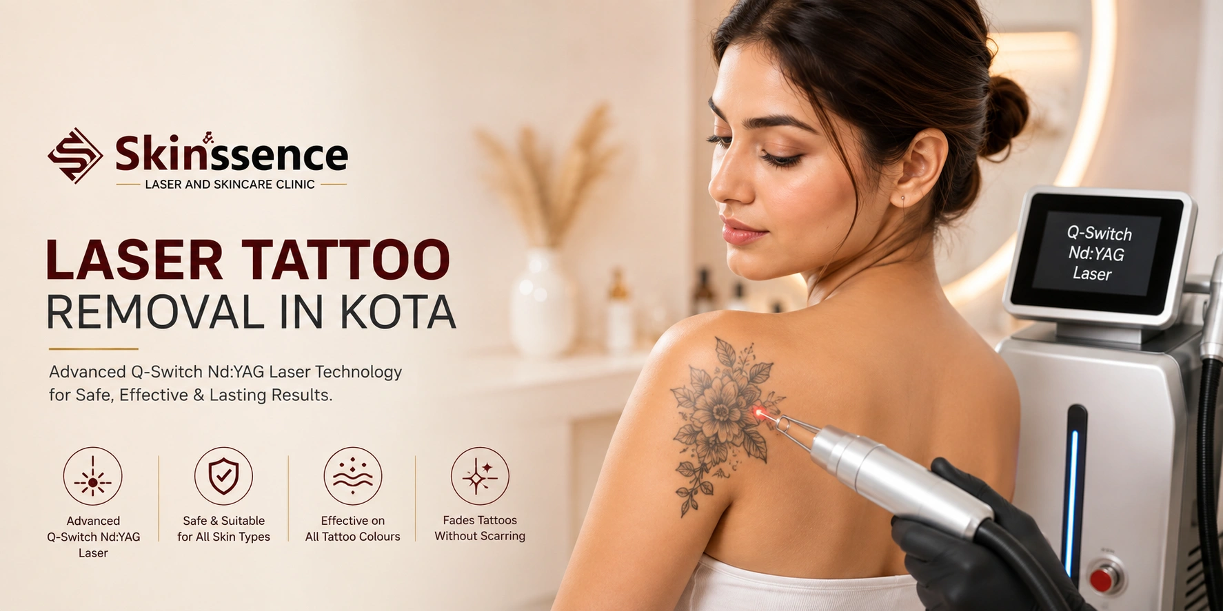 Laser Tattoo Removal in Kota – Q-Switch Nd:YAG by Dr. Ashima Madan at Skinssence Laser and Skincare Clinic Kota